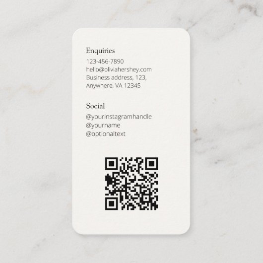 Zwart en Romig Ivoor Foto Sociale QR Code Visitekaartje (Achterkant)