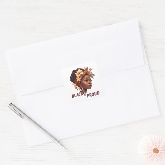 Zwart en rond vierkante sticker (Envelop)