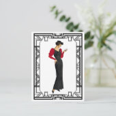  zwart en rood, 1930's Evening Gown Briefkaart (Staand voorkant)