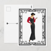  zwart en rood, 1930's Evening Gown Briefkaart (Voorkant / Achterkant)