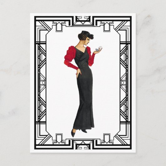 zwart en rood, 1930's Evening Gown Briefkaart (Voorkant)