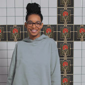 Zwart en Rood Abstract Bloem Mid-Century Tegeltje