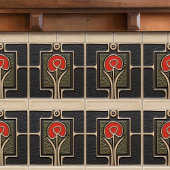 Zwart en Rood Abstract Bloem Mid-Century Tegeltje