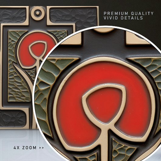 Zwart en Rood Abstract Bloem Mid-Century Tegeltje