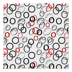 Zwart en rood abstract cirkelpatroon poster