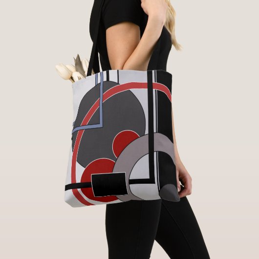 Zwart en rood, abstract, schilderend, geometrisch tote bag (Dichtbij)