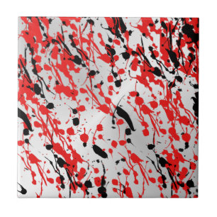 Zwart en rood abstract spatten en druppelen tegeltje
