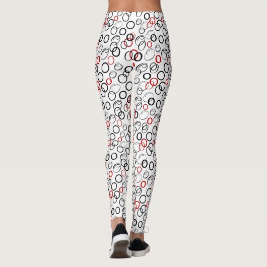 Zwart en rood Abstracte cirkel patroon Leggings (Achterkant)