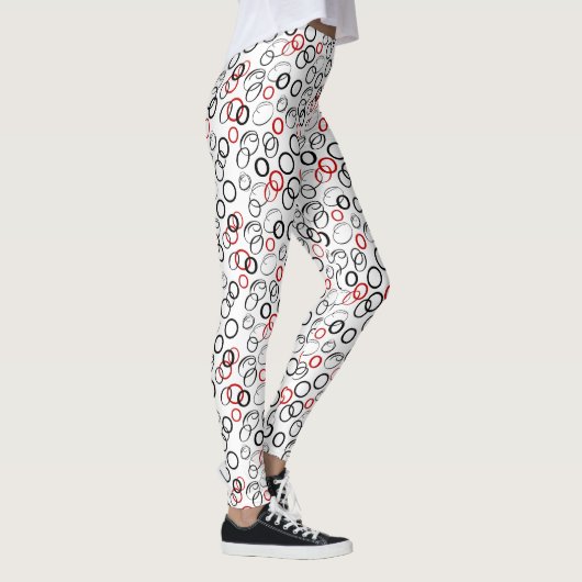 Zwart en rood Abstracte cirkel patroon Leggings (Rechts)