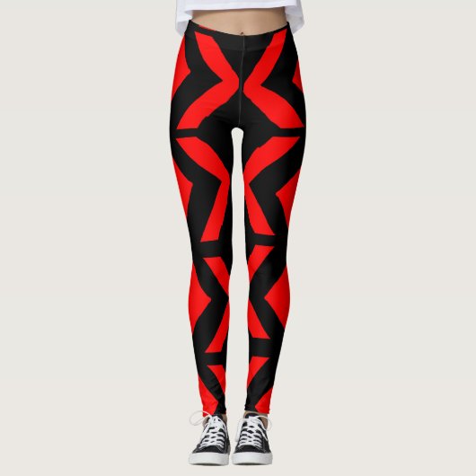 Zwart en rood abstracte kunst leggings (Voorkant)