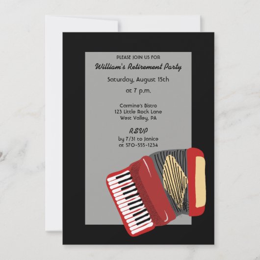 Zwart en rood accordeon spelers partij kaart (Voorkant)