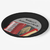 Zwart en rood accordeon spelers partij papieren bordje (Gekanteld)