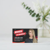 Zwart en Rood Afrikaans Haar Vlechten Salon Foto Visitekaartje (Staand voorkant)