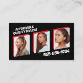 Zwart en Rood Afrikaans Haar Vlechten Salon Foto Visitekaartje (Achterkant)