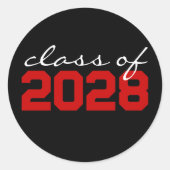 Zwart en rood afstudeer klassieke ronde stickers (Voorkant)