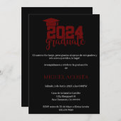 Zwart en rood Afstuderen 2024 uitnodigen Kaart (Voorkant / Achterkant)