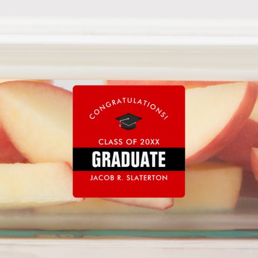 Zwart en rood Afstuderen, speciaal aangepast Labels (Aangebracht)