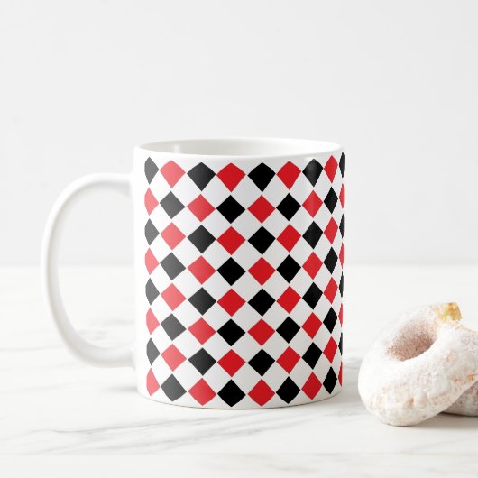 Zwart en Rood Argyle Patroon Koffiemok (Met donut)