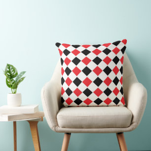 Zwart en Rood Argyle Patroon Kussen