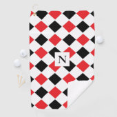 Zwart en Rood Argyle Patroon Monogram Golfhanddoek (Insitu)