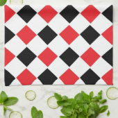 Zwart en Rood Argyle Patroon Monogram Theedoek (Gevouwen)