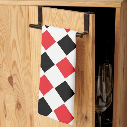 Zwart en Rood Argyle Patroon Monogram Theedoek (Derde Gevouwen)