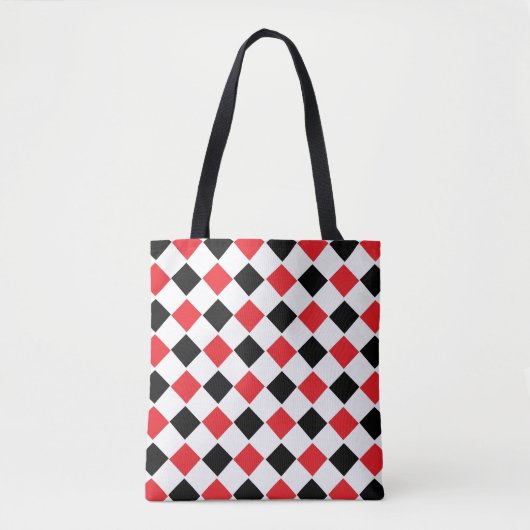 Zwart en rood argylepatroon tote bag (Voorkant)