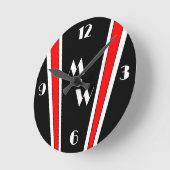 Zwart en rood Art Deco Design monogram Ronde Klok (Hoek)