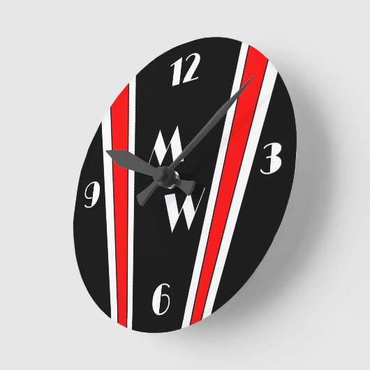 Zwart en rood Art Deco Design monogram Ronde Klok (Hoek)