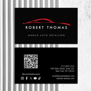 Zwart en rood Auto Detailing, Auto Repair QR Code Visitekaartje
