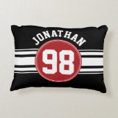 Zwart en rood automatisch racebandnummer accent kussen (Achterkant)