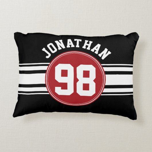 Zwart en rood automatisch racebandnummer accent kussen (Achterkant)