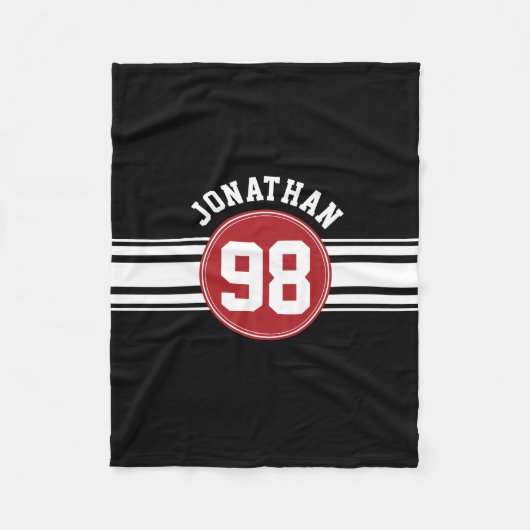 Zwart en rood automatisch racebandnummer fleece deken (Voorkant)