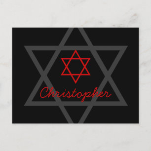 Zwart en rood Bar Mitswa Dank u Briefkaart
