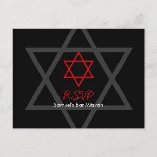 Zwart en rood Bar Mitzvah RSVP Uitnodiging Briefkaart