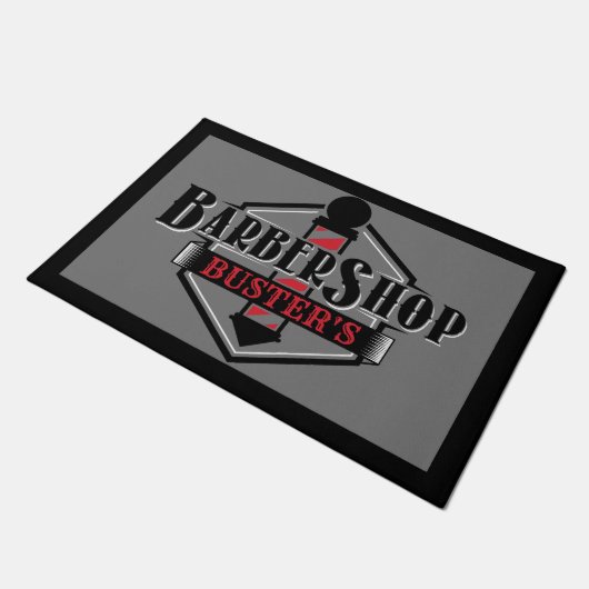 Zwart en rood Barber Logo personaliseer 24 x 36 in Deurmat (Schuin)