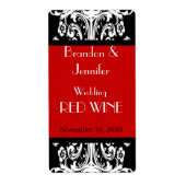 Zwart en Rood Barok Bruiloft Mini Wijn Labels (Voorkant)