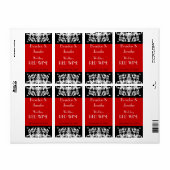 Zwart en Rood Barok Bruiloft Mini Wijn Labels (Full Sheet)
