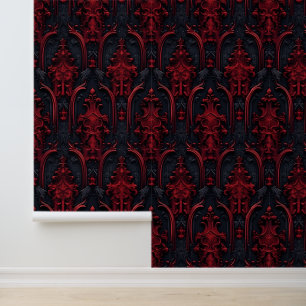 Zwart en Rood Barok Gotische Halloween Wallpaper Behang