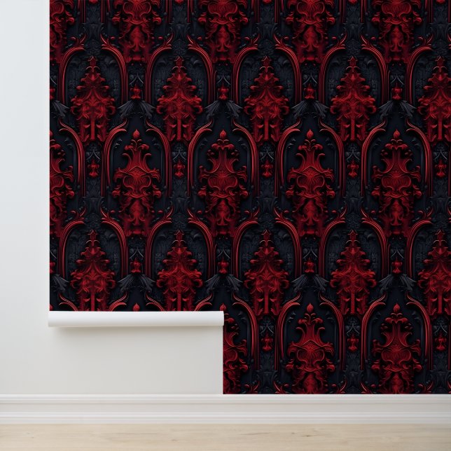 Zwart en Rood Barok Gotische Halloween Wallpaper Behang (Applicatie)