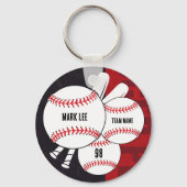 Zwart en Rood Baseball Speler Sport Team Sleutelha Sleutelhanger (Voorkant)