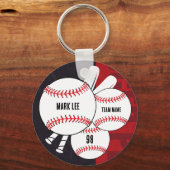Zwart en Rood Baseball Speler Sport Team Sleutelha Sleutelhanger (Voorkant)