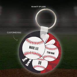Zwart en Rood Baseball Speler Sport Team Sleutelha Sleutelhanger