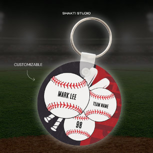 Zwart en Rood Baseball Speler Sport Team Sleutelha Sleutelhanger