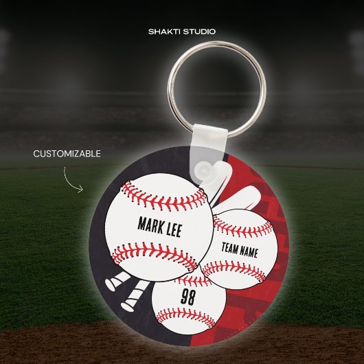 Zwart en Rood Baseball Speler Sport Team Sleutelha Sleutelhanger