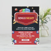 Zwart en rood bingo-avond feest uitnodiging (Staand voorkant)