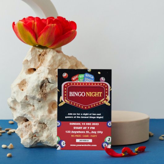 Zwart en rood bingonacht feest uitnodiging 