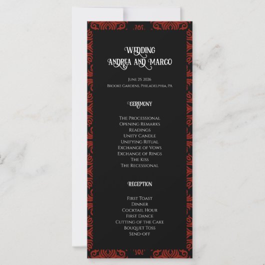 Zwart en Rood Bloemen Gothic Dark Wedding Program (Voorkant)