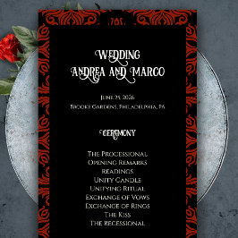 Zwart en Rood Bloemen Gothic Dark Wedding Program