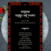 Zwart en Rood Bloemen Gothic Dark Wedding Program